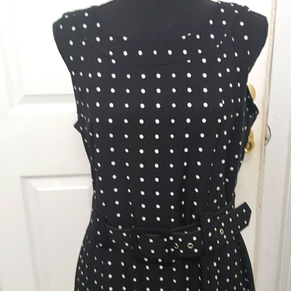 Voir Voir Black/White Sleeveless Belted Polka-dot Dress SIZE 12 - Picture 3 of 8